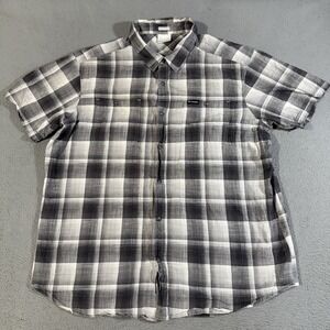 Columbia‎ Shirt Mens XL Gray Plaid Short Sleeve Pearl Snap Button Up Regular Fit